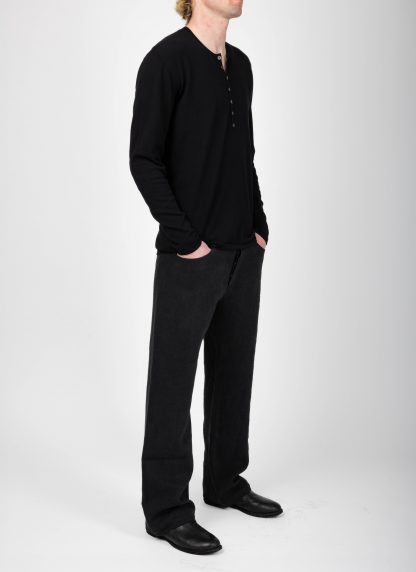 LABEL UNDER CONSTRUCTION 47YSW255 ZER3:2 BK Men Seamless Shoulder Grandad Neck Sweater Herren Pulli Pullover cotton black hide m 4