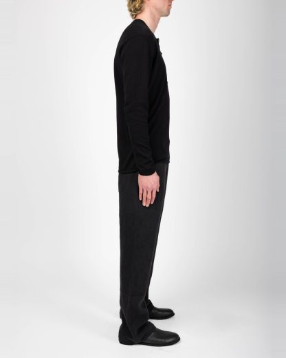 LABEL UNDER CONSTRUCTION 47YSW255 ZER3:2 BK Men Seamless Shoulder Grandad Neck Sweater Herren Pulli Pullover cotton black hide m 5
