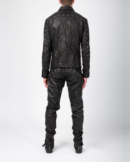 MA+ Maurizio Amadei J250Z+ SY10 Men Zipped Trucker Jacket Silver Crosses Herren Leder Jacke cow leather black hide m 11