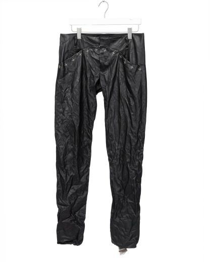MA+ Maurizio Amadei P211+ SY 1.0 Men 5 Pocket Medium Fit Pants With Silver Crosses Herren Leder Hose cow leather black hide m 1