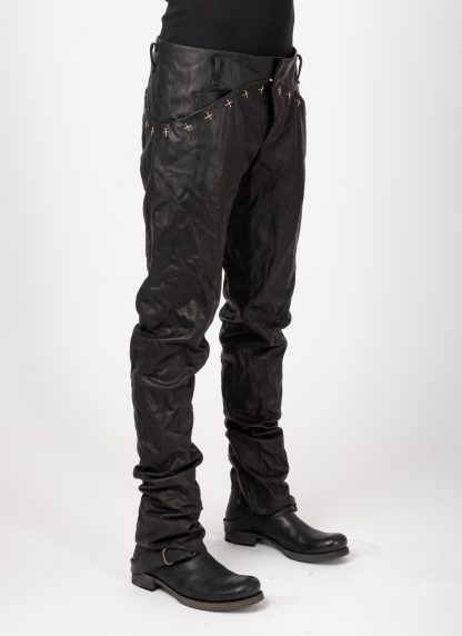 MA+ Maurizio Amadei P211+ SY 1.0 Men 5 Pocket Medium Fit Pants With Silver Crosses Herren Leder Hose cow leather black hide m 5