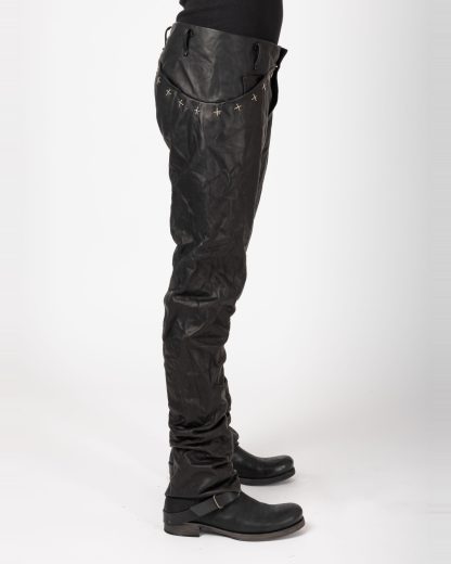 MA+ Maurizio Amadei P211+ SY 1.0 Men 5 Pocket Medium Fit Pants With Silver Crosses Herren Leder Hose cow leather black hide m 6