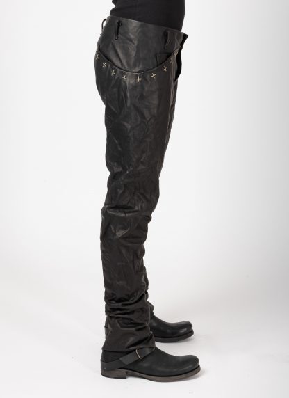 MA+ Maurizio Amadei P211+ SY 1.0 Men 5 Pocket Medium Fit Pants With Silver Crosses Herren Leder Hose cow leather black hide m 6