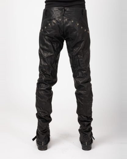 MA+ Maurizio Amadei P211+ SY 1.0 Men 5 Pocket Medium Fit Pants With Silver Crosses Herren Leder Hose cow leather black hide m 7