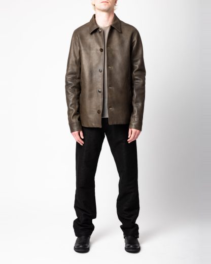 RICK OWENS RU02F4796 LCD 39 Tower Buttoned Brad Jacket Padded Men Herren Leder Jacke calf leather washed black hide m 3