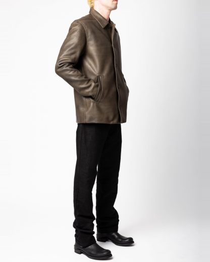 RICK OWENS RU02F4796 LCD 39 Tower Buttoned Brad Jacket Padded Men Herren Leder Jacke calf leather washed black hide m 5