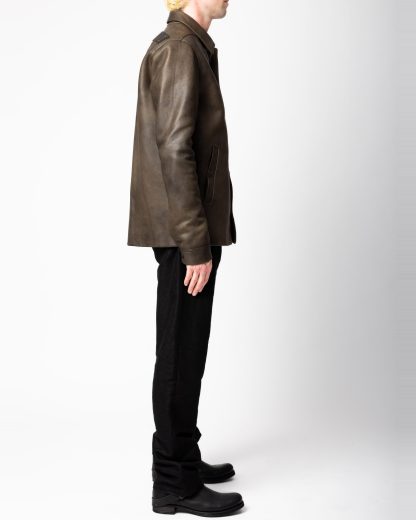 RICK OWENS RU02F4796 LCD 39 Tower Buttoned Brad Jacket Padded Men Herren Leder Jacke calf leather washed black hide m 6