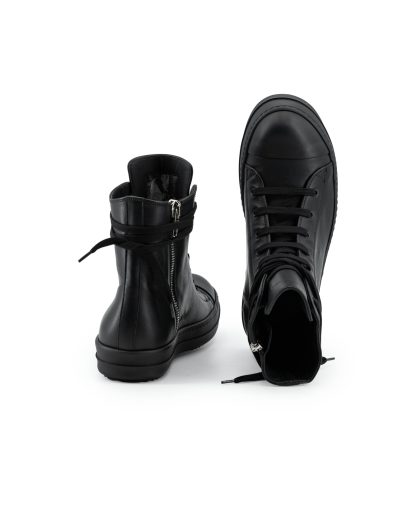 RICK OWENS RU02F4890 LCO 09 Tower High Sneaker Side Zip Men Herren Schuh cow leather full black hide m 5
