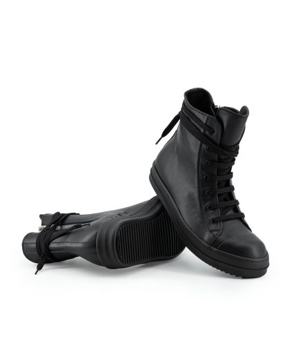 RICK OWENS RU02F4890 LCO 09 Tower High Sneaker Side Zip Men Herren Schuh cow leather full black hide m 7