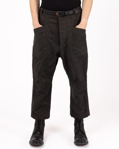 BIEK VERSTAPPEN TRC011 M Men Round Pocket Pants Herren Hose hand dyed cotton linen dark grey hide m 4