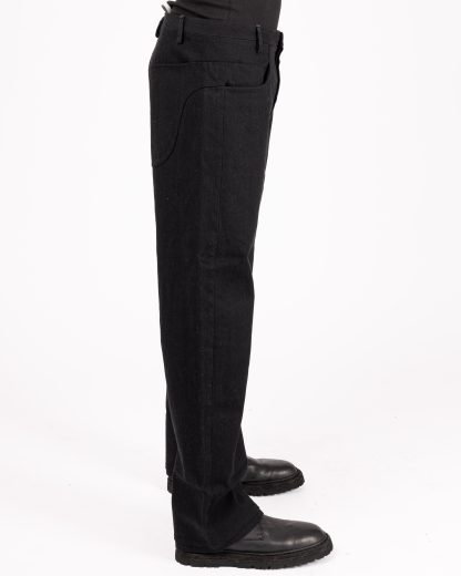 LABEL UNDER CONSTRUCTION 48FPN319 FC12B BK Men Yoke Pockets Wide Jeans Pants Herren Hose Trousers cotton light denim black hide m 5