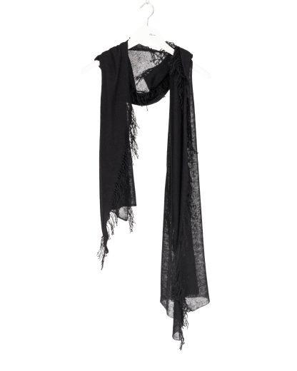 LABEL UNDER CONSTRUCTION 48YSC376M JAI1 BK Men Women Fringed Wrap Scarf Schal cashmere silk black hide m 1