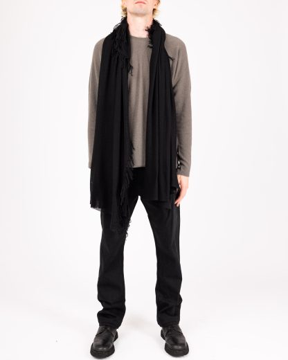 LABEL UNDER CONSTRUCTION 48YSC376M JAI1 BK Men Women Fringed Wrap Scarf Schal cashmere silk black hide m 3