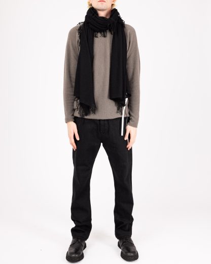 LABEL UNDER CONSTRUCTION 48YSC376M JAI1 BK Men Women Fringed Wrap Scarf Schal cashmere silk black hide m 4